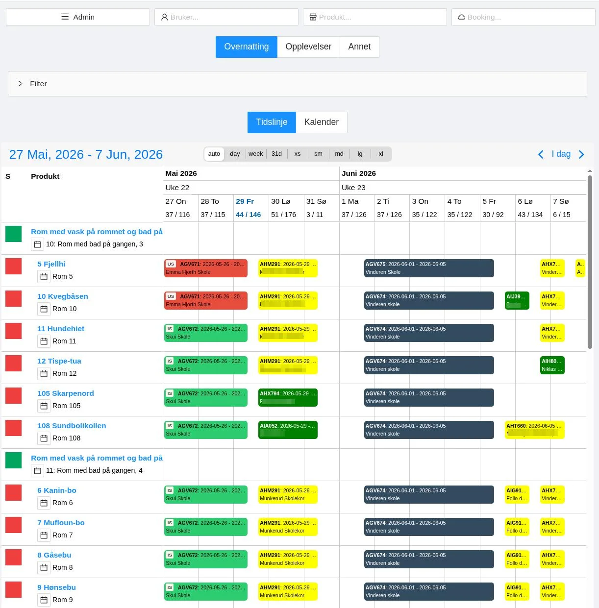 Cloud Booking kalender - oversikt over booking og tilgjengelighet